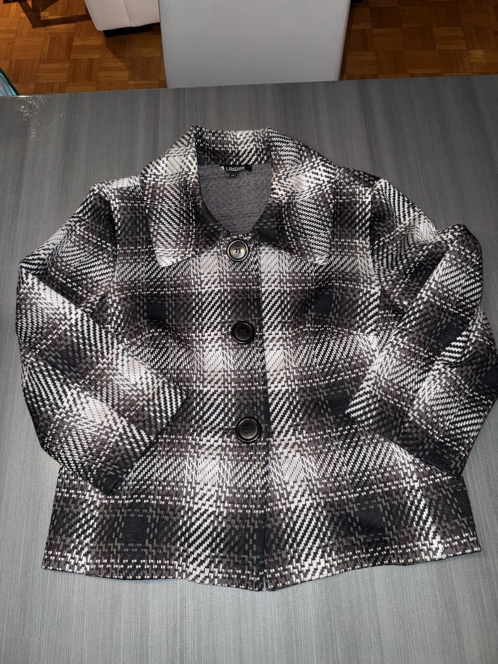 Lindor Black & White Plaid Pea Coat - Classic Button Front